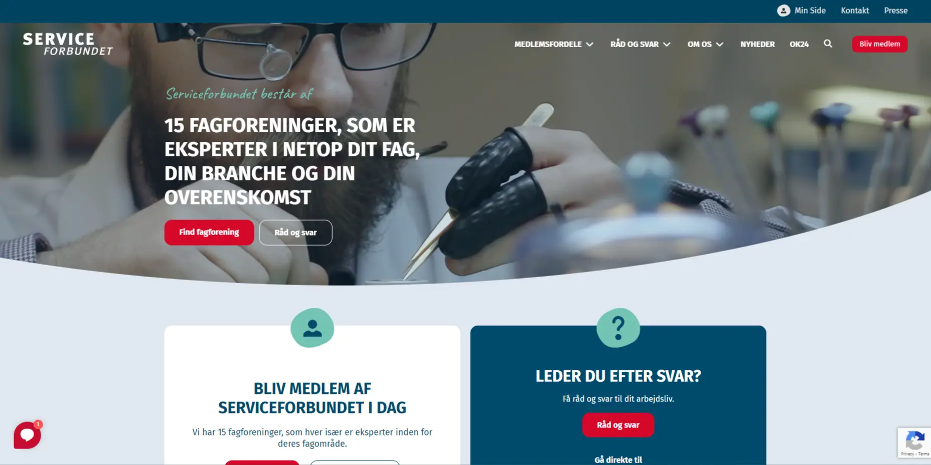 Shows the landingpage of Serviceforbundet