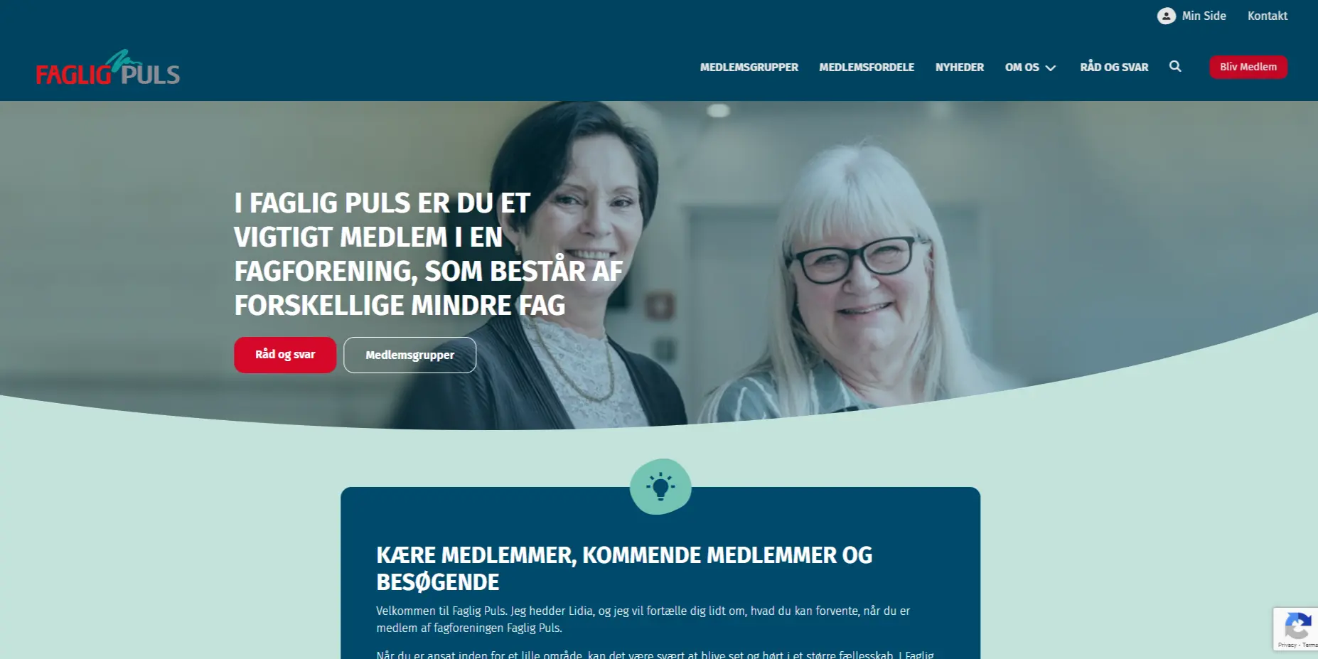 This shows the landing page of Faglig Puls