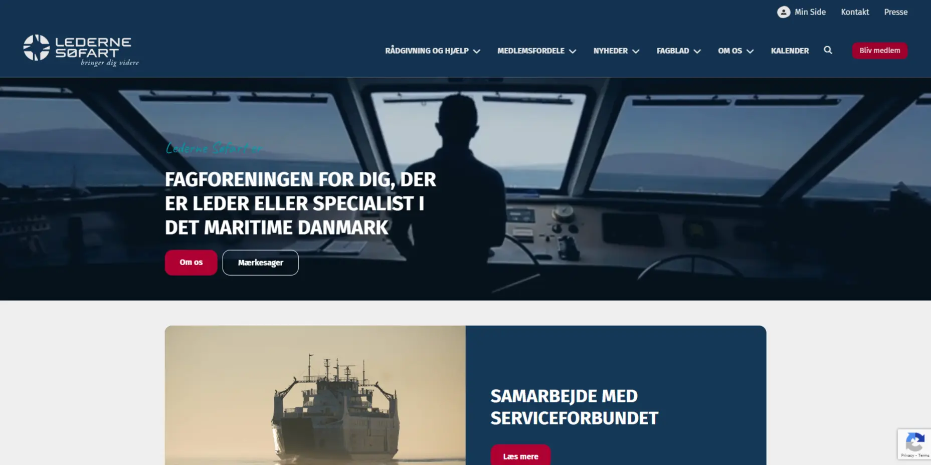 This shows the landing page of Lederne Søfart